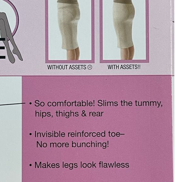 Assets by SPANX Shaping Pantyhose Tames Tummy and Thighs Black 2 Pair Size 1 NEW - Picture 4 of 5